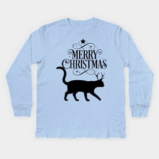 Merry christams black cat Kids Long Sleeve T-Shirt